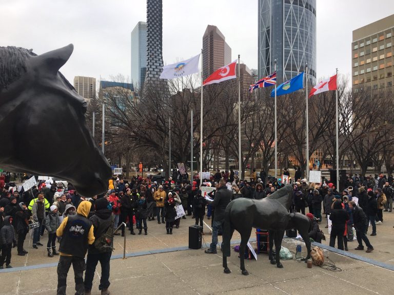 Calgary’s Olympic Plaza temporarily closed due to COVID-19 protest