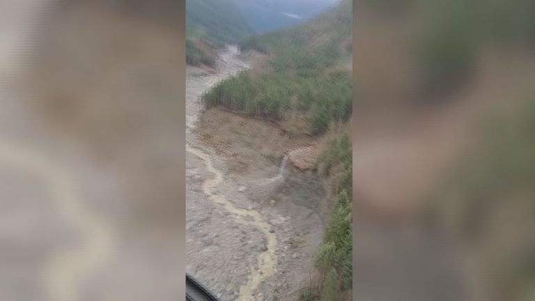 Helicopter footage shows huge landslide on B.C.’s central coast
