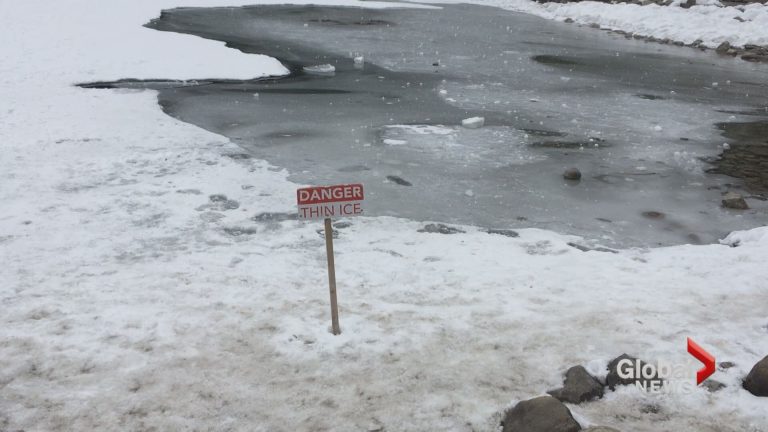 Warm Alberta weather prompts thin ice warning