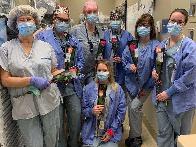 Coronavirus: Nurses at B.C. hospital thanked for work during pandemic, given single rose each
