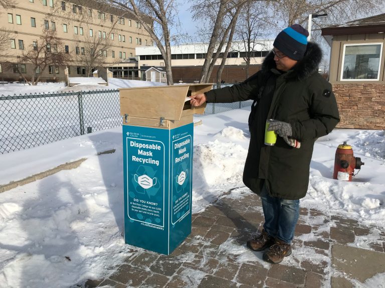 Red River College recycling disposable face masks