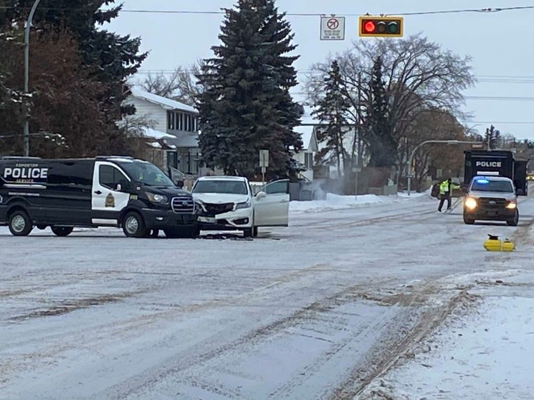 1 taken to hospital after collision with Edmonton police van