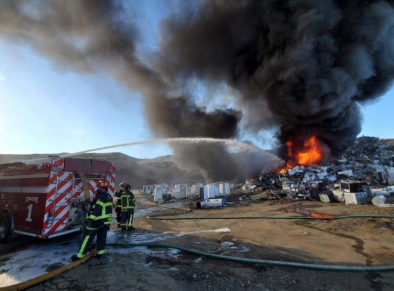 Kamloops fire crews battle massive scrapyard blaze generating toxic smoke