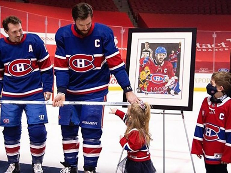 Ceremony for Shea Weber reaching 1,000 NHL games includes drawing by B.C. artist