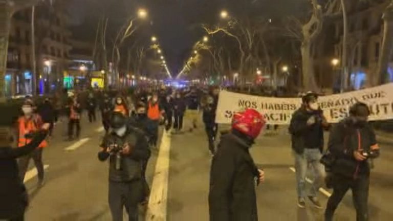 Graffiti artists in Barcelona gather in protest over jailed rapper