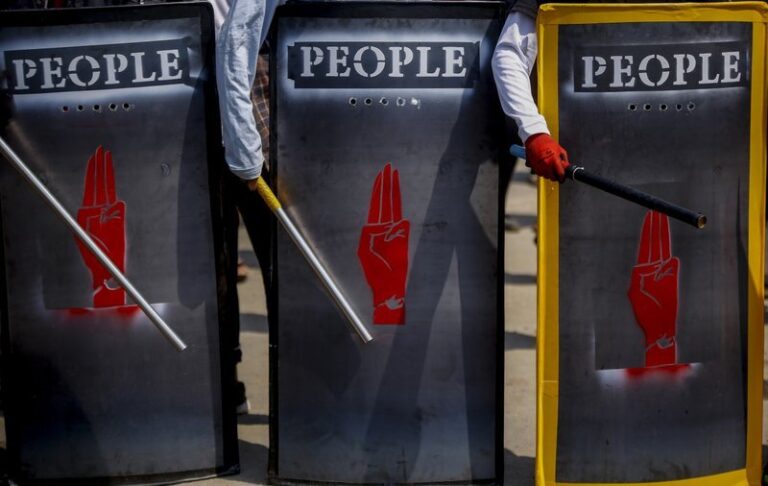 Demonstrators in Myanmar adapt tactics after police use violence amid protests