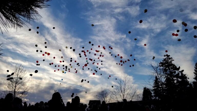 Hundreds of balloons released into the air in Leduc to honour life of slain Alberta teen