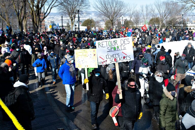 Quebecers march to National Assembly to protest organized sports ban
