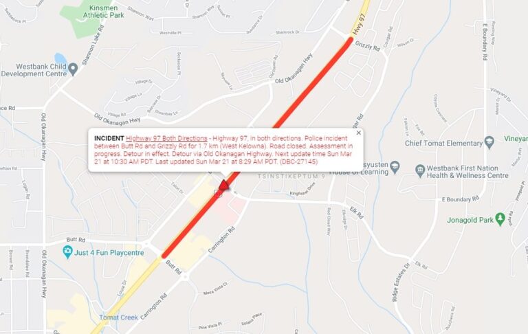 Hwy 97 closed in West Kelowna due to police investigation