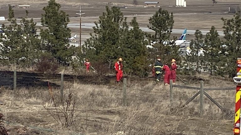 Kelowna firefighters quickly douse grass fire across from airport