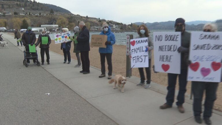 Penticton demonstrators rally against liquor sales in Skaha Lake Park