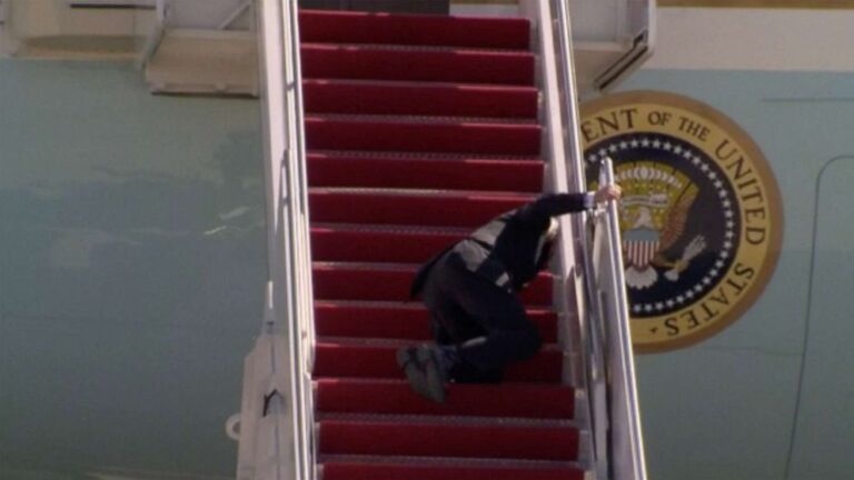Biden ‘just fine’ after tripping 3 times jogging up steps to Air Force One