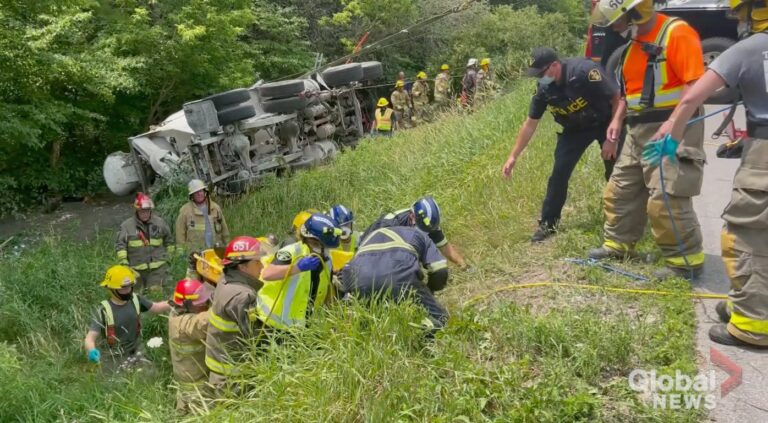 Concrete mixer driver airlifted after 2-hour extrication from crash in Northumberland County