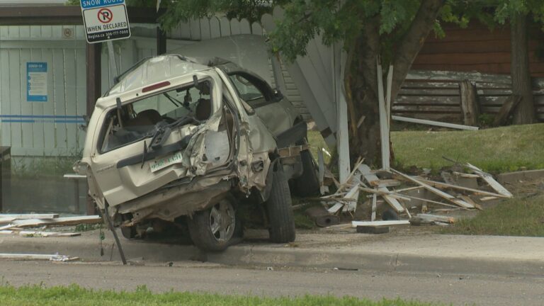 Regina man flees from police, crashes into vehicle, light post, bus shelter