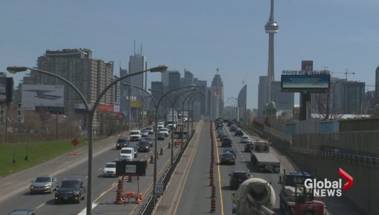 City of Toronto crews prepare to remove Logan Avenue ramp off Gardiner Expressway
