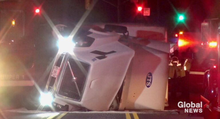 Pickup truck flees scene following collision with transport on Hwy. 7 east of Peterborough: OPP