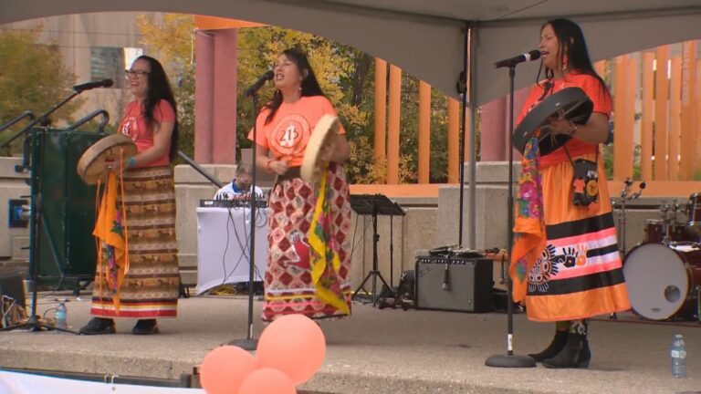 Calgarians gather downtown for Orange Shirt walk to support residential school survivors
