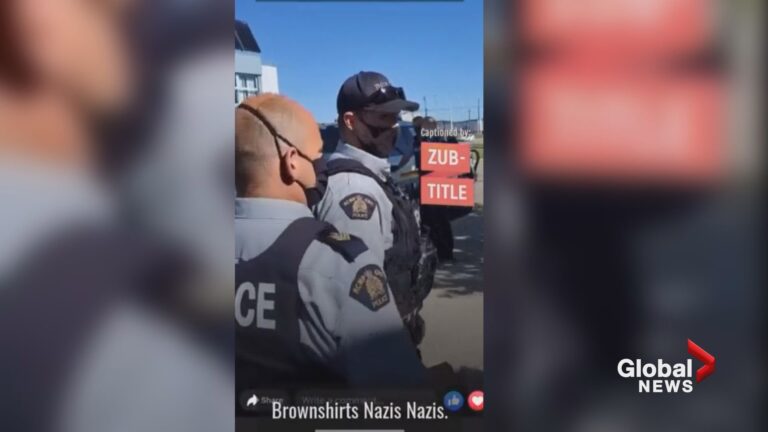 Video shows vaccine protesters calling B.C. RCMP officers ‘Nazis’ and ‘brownshirts’