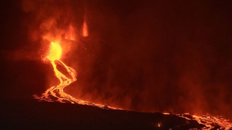 Lava from Spanish island volcano quickens pace toward sea