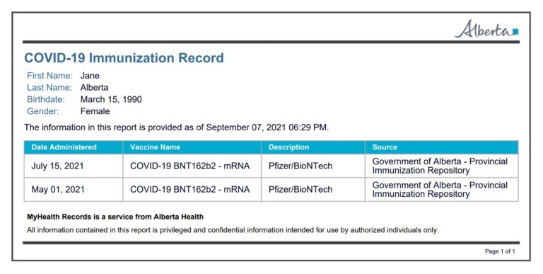 COVID-19: Printable proof-of-vaccination card to be available to Albertans this week