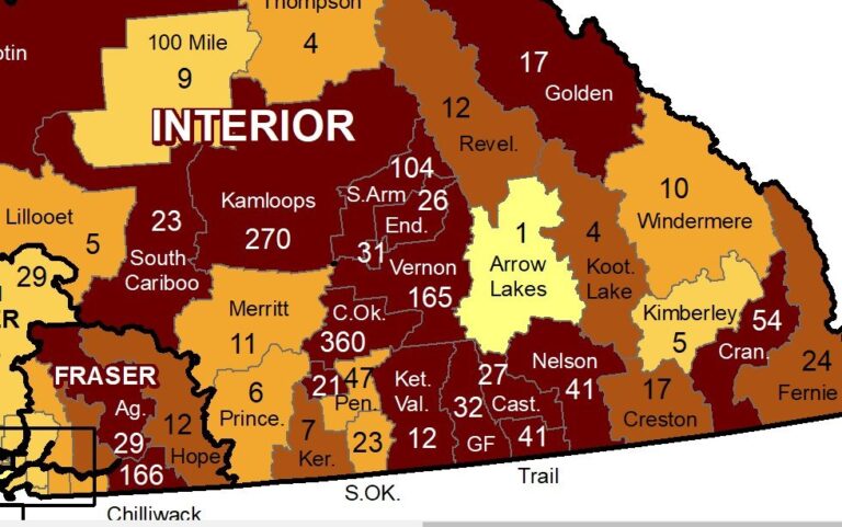 Kelowna COVID-19 cases drop by nearly 25% in latest BCCDC map, rest of the Okanagan follows