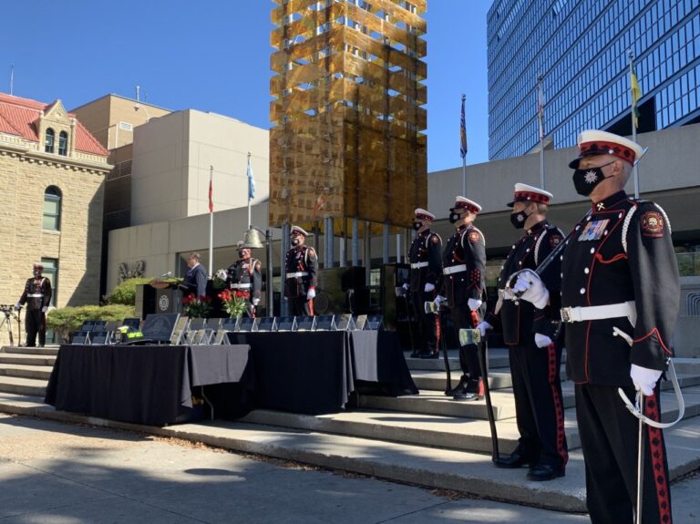 4 names added to Calgary’s firefighters memorial as members remember fallen colleagues