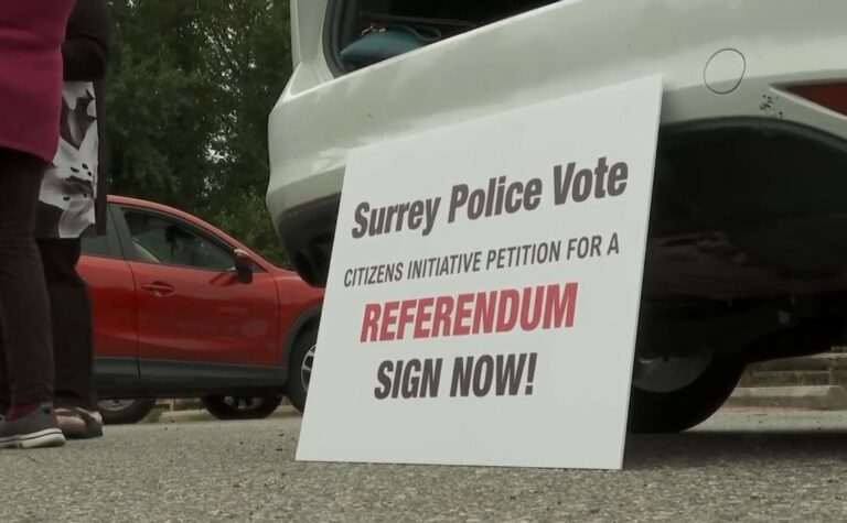 Advocates for Surrey policing referendum say bylaw ticket issued