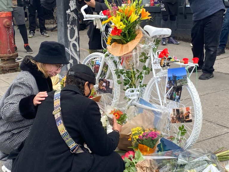 Montreal cyclist killed by truck honoured with ghost bike ceremony