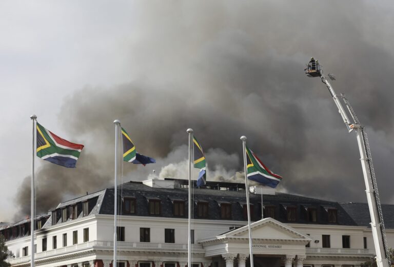 Fire reignites at South African parliament a day after blaze damaged building’s roof