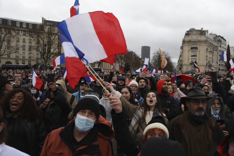 Anti-vaccine protestors rally in France, tell Macron: ‘We’ll piss you off’