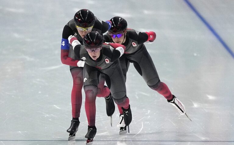 Canada wins 1st ever Olympic gold in women’s team pursuit speed skating in Beijing