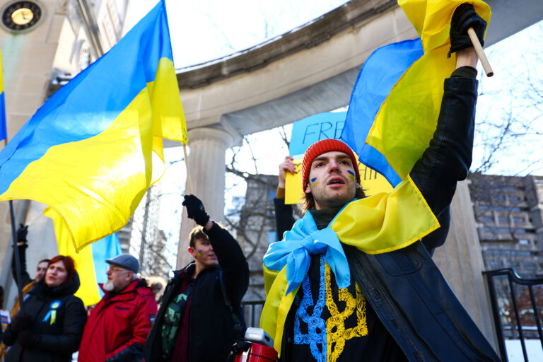 Ukrainian Canadians denounce Russian invasion, cities fly country’s flag