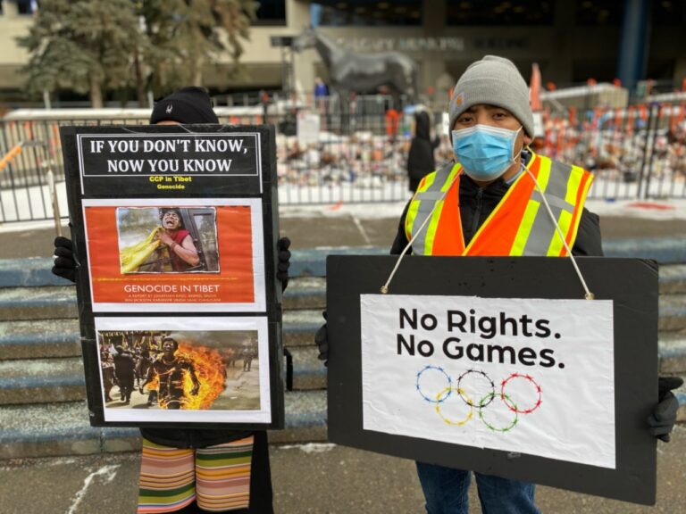 Calgarians mark opening of 2022 Beijing Games with celebration, protest