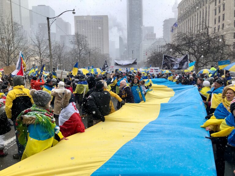 Torontonians march en masse in support of Ukraine as war continues