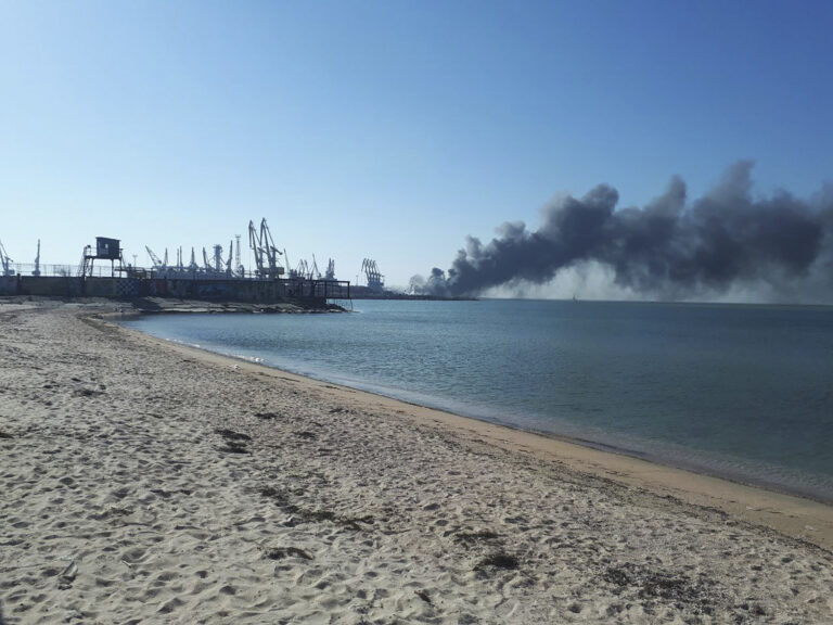 Ukraine says it has destroyed a large Russian landing ship on the Sea of Azov
