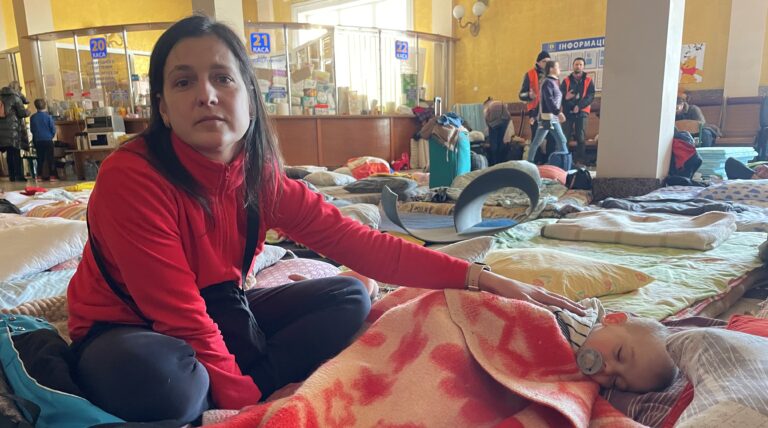 Hidden room above Lviv train station shelters traumatized Ukrainian women and babies