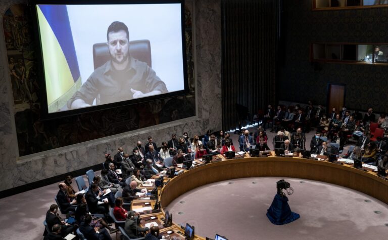 Zelenskyy shows UN graphic video highlighting ‘terrible’ Russia war crimes in Ukraine