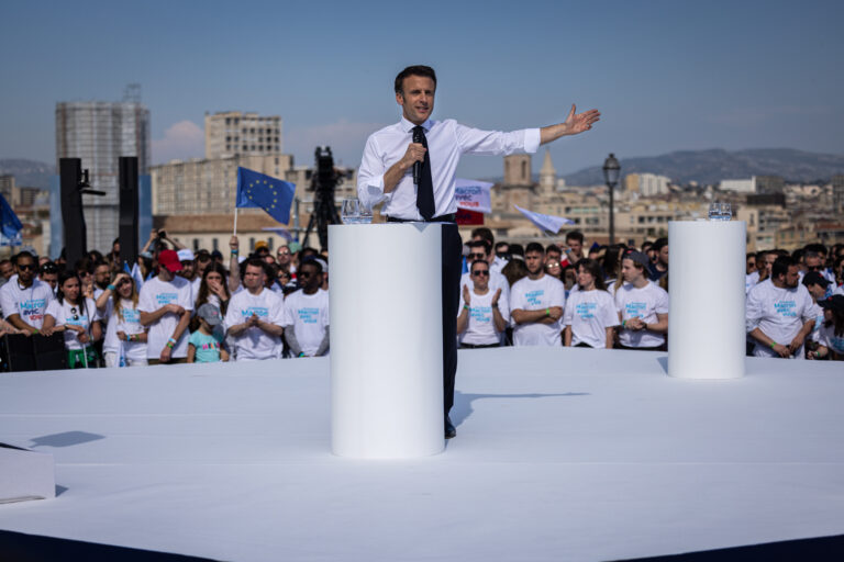 Macron holds major campaign rally in Marseille, touts climate accomplishments