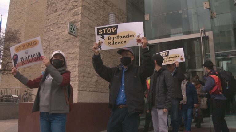 Dozens marched from Edmonton City Hall to Chinatown in a show of action against anti-Asian racism