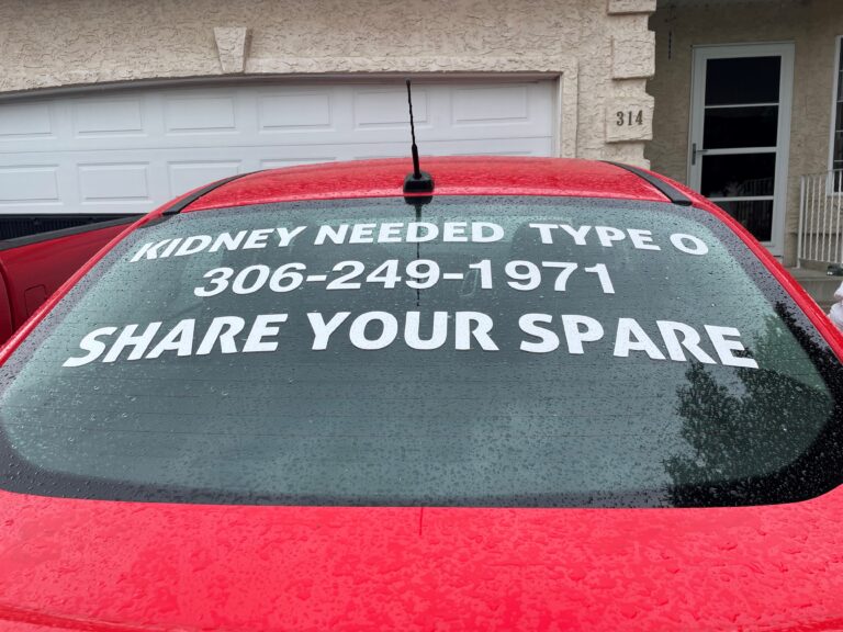 Saskatoon woman hopes message seen on car will help her find kidney donor