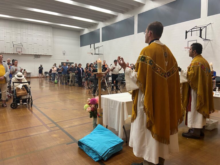 Edmonton indigenous church held final mass in school gym ahead of Pope’s visit to newly restored building after fire