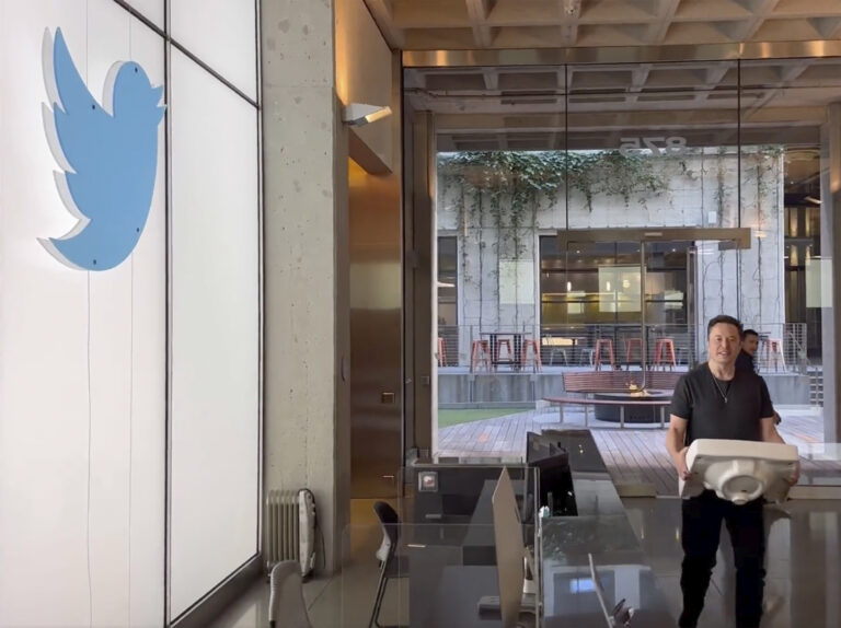 Elon Musk brings sink to Twitter HQ as takeover deadline nears