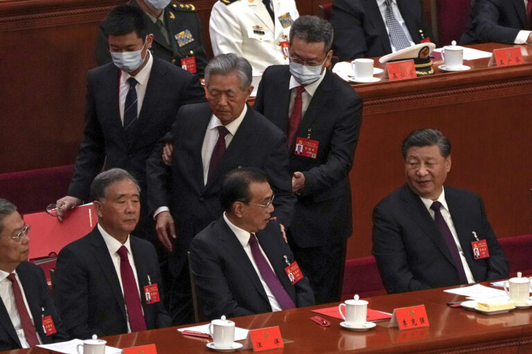 China’s ex-president unexpectedly escorted out of Communist Party congress