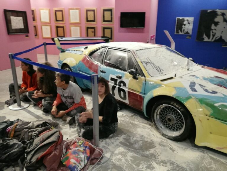 Activists dump Andy Warhol car in flour in latest climate protest