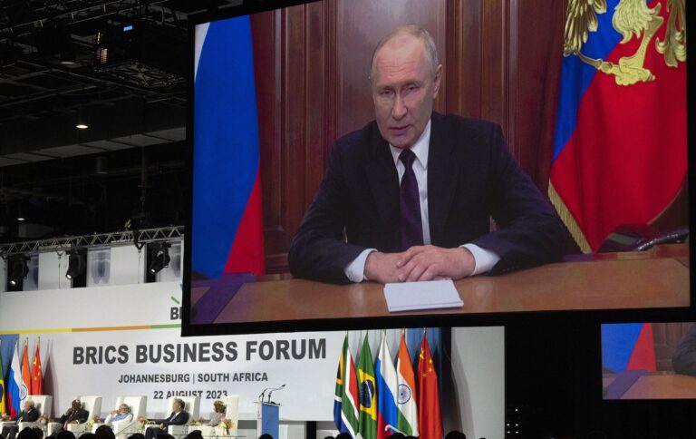 At BRICS summit, Putin rails against West from afar as divisions emerge