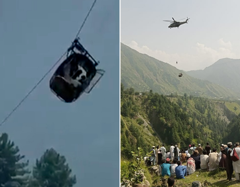All 8 people rescued from cable car dangling 275 m above Pakistan ravine